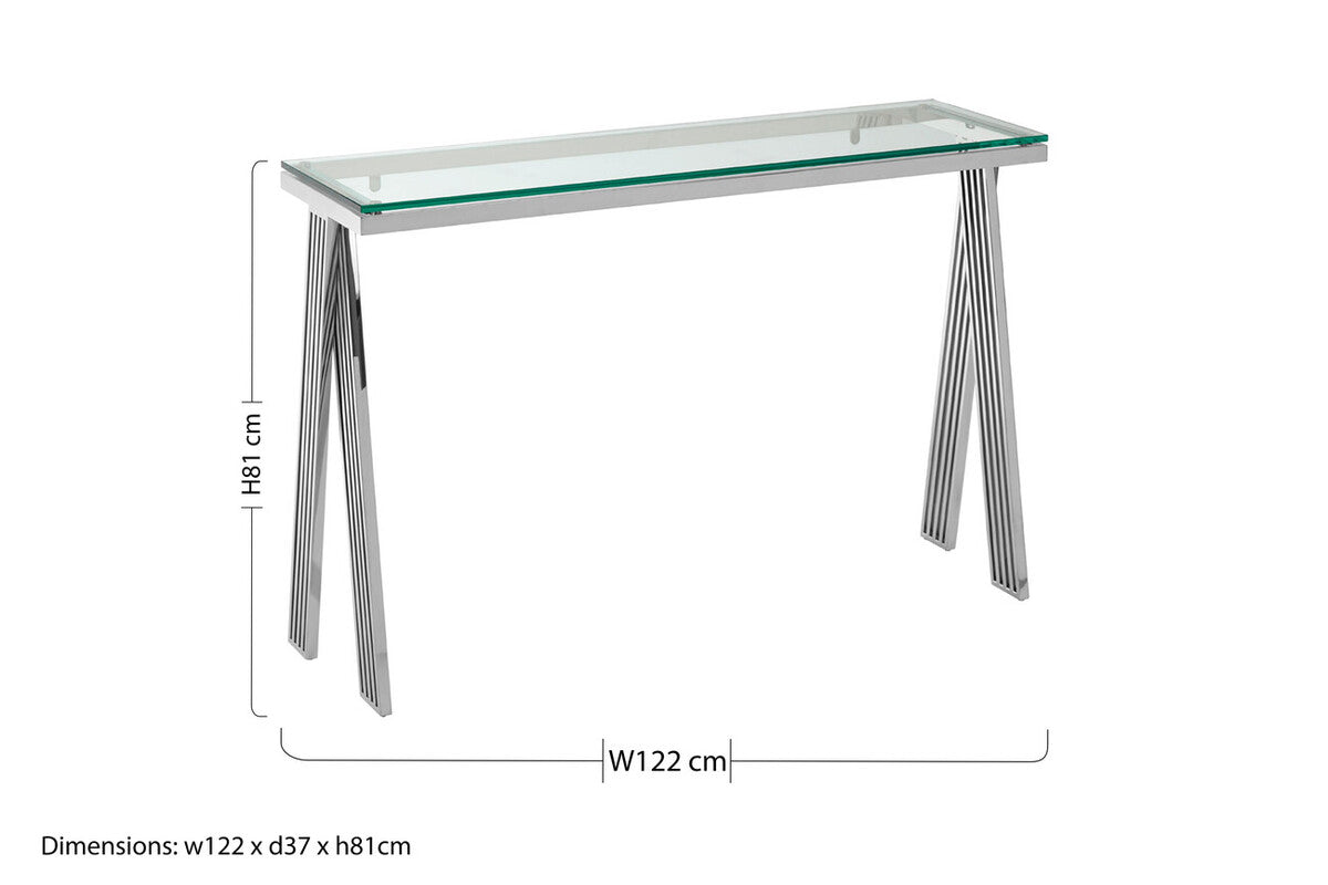 Piermount Clear Glass and Silver Finish Console Table