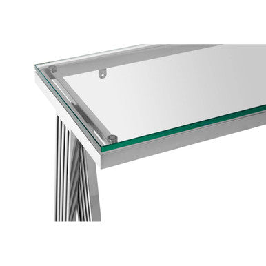 Piermount Clear Glass and Silver Finish Console Table