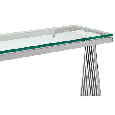 Piermount Clear Glass and Silver Finish Console Table