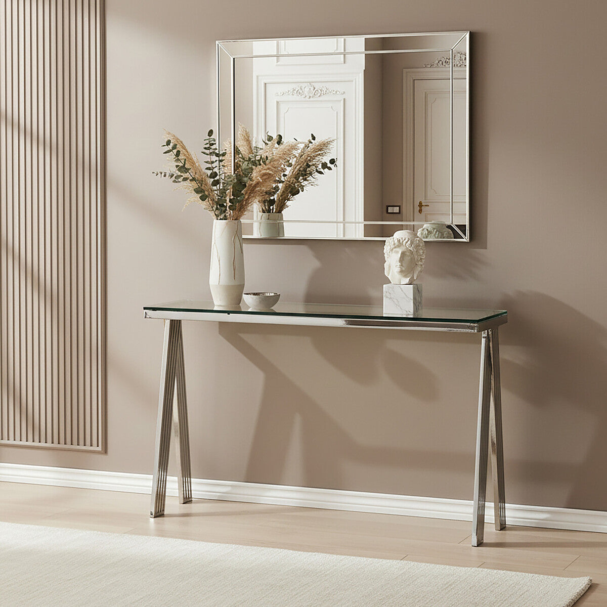 Piermount Clear Glass and Silver Finish Console Table