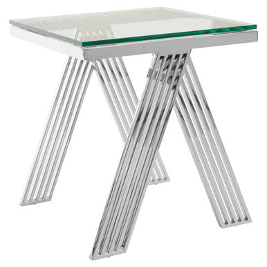 Piermount Clear Glass and Silver Finish Side Table
