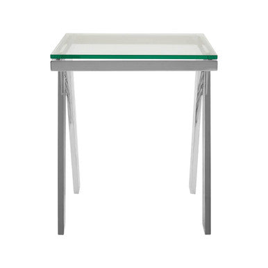 Piermount Clear Glass and Silver Finish Side Table