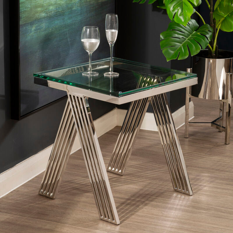 Piermount Clear Glass and Silver Finish Side Table