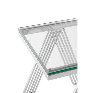 Piermount Clear Glass and Silver Finish Side Table