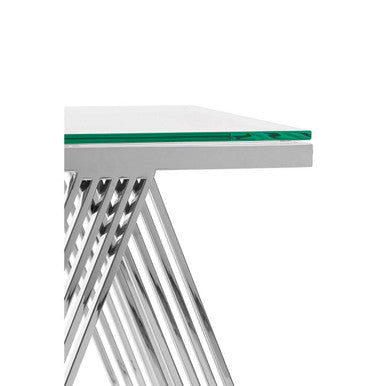 Piermount Clear Glass and Silver Finish Side Table