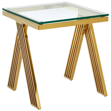 Piermount Clear Glass and Gold Finish Side Table