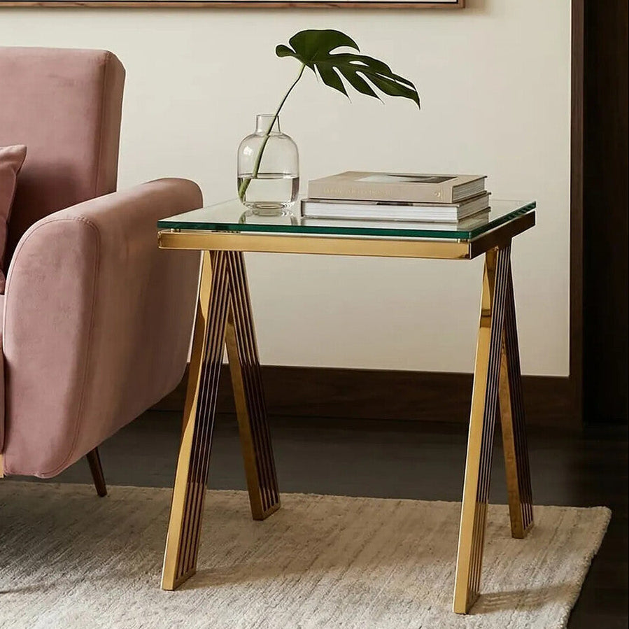 Piermount Clear Glass and Gold Finish Side Table