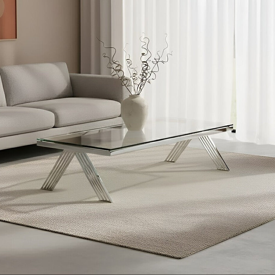 Piermount Clear Glass and Silver Finish Coffee Table