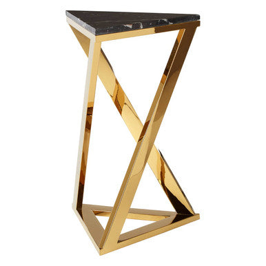 Piermount Black Marble and Gold Finish Triangular Side Table