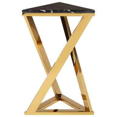 Piermount Black Marble and Gold Finish Triangular Side Table