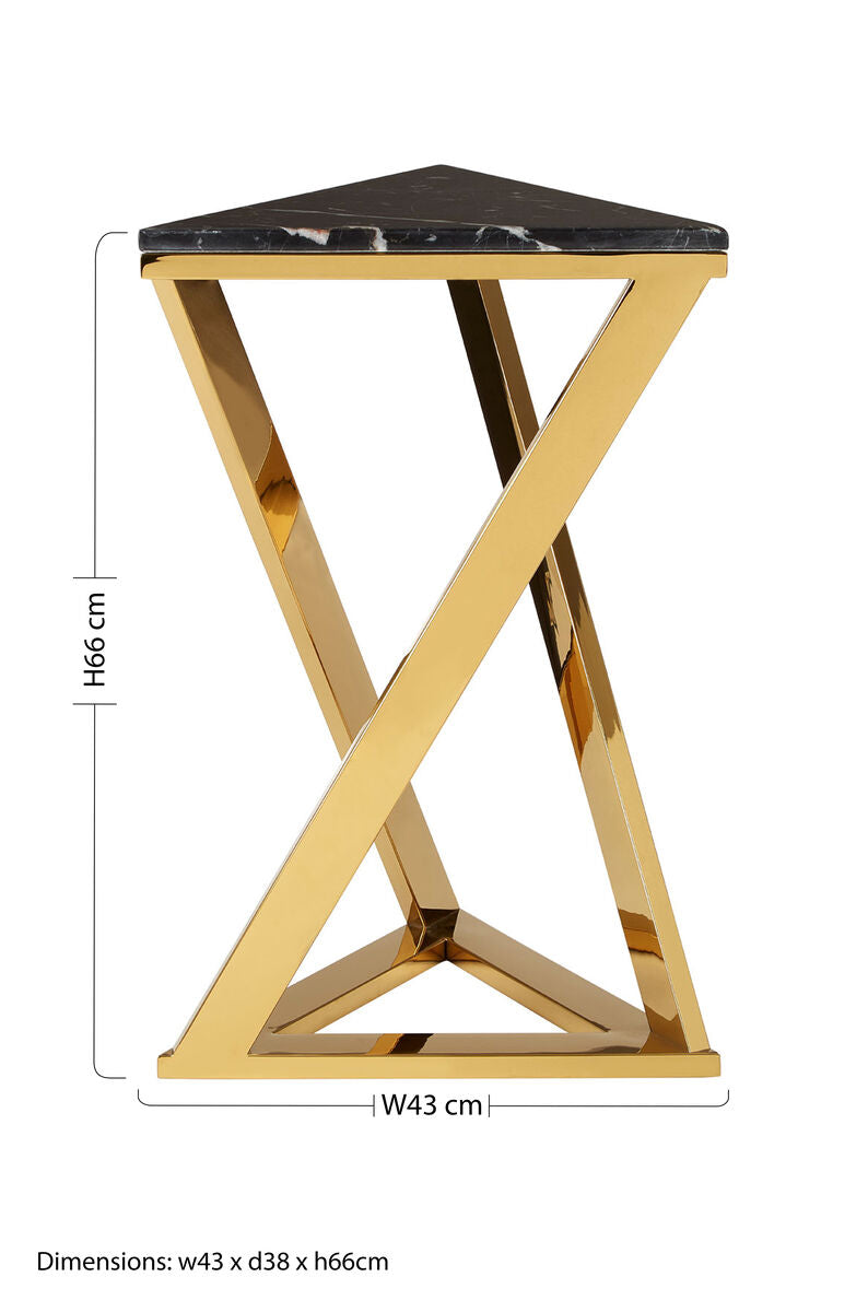 Piermount Black Marble and Gold Finish Triangular Side Table