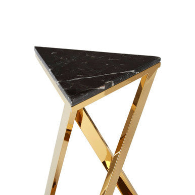 Piermount Black Marble and Gold Finish Triangular Side Table