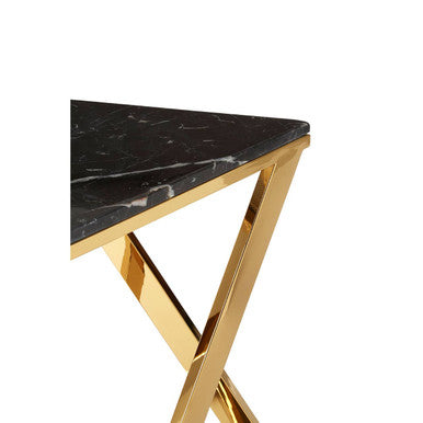 Piermount Black Marble and Gold Finish Triangular Side Table