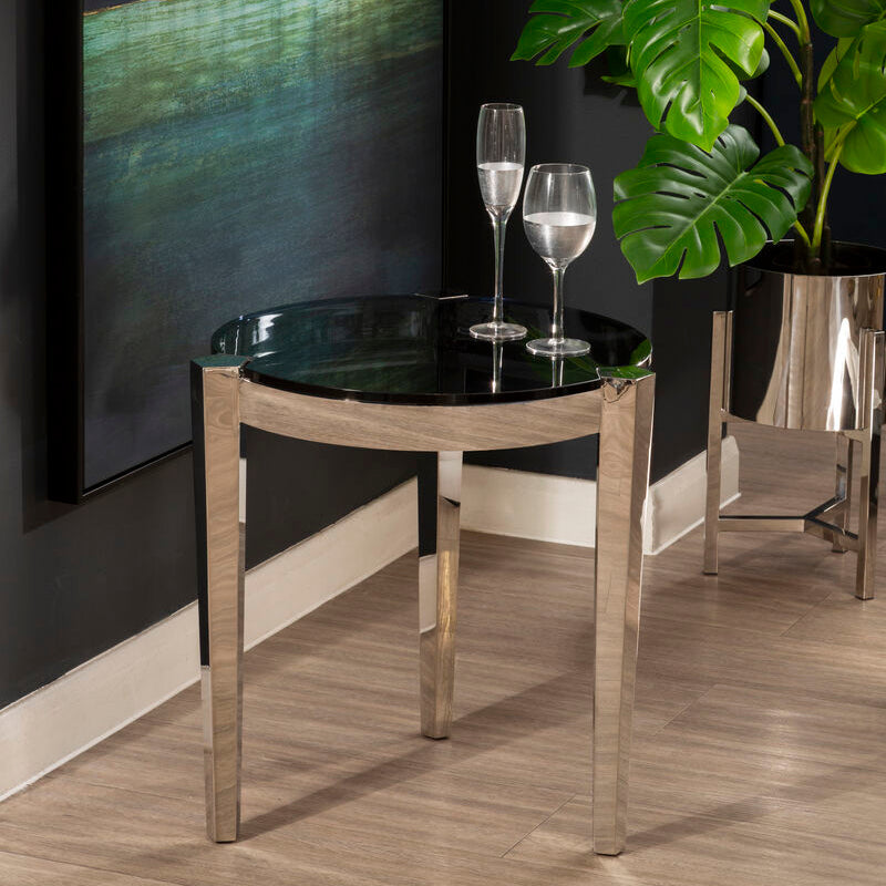 Piermount Grey Glass and Silver Finish Side Table