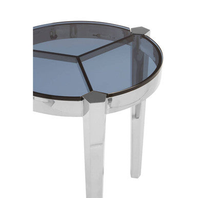 Piermount Grey Glass and Silver Finish Side Table