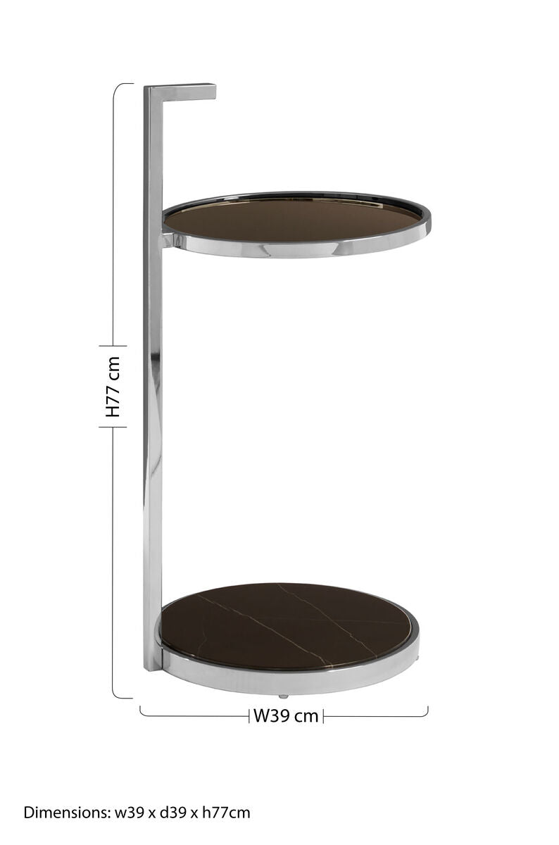Piermount Black Marble and Glass 2 Tier Side Table
