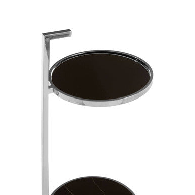 Piermount Black Marble and Glass 2 Tier Side Table