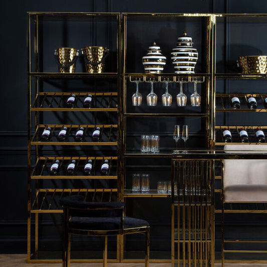 Piermount Gold Finish Wine Bar Shelf Unit