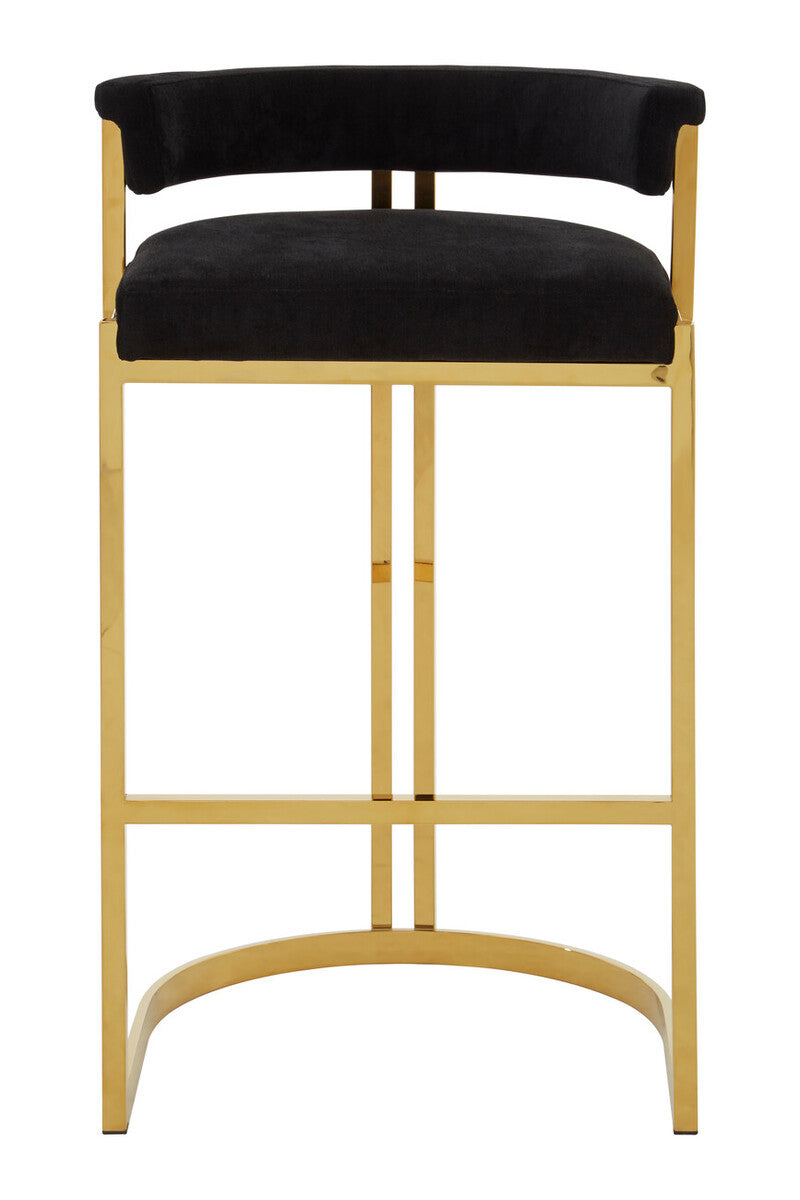 Piermount Black Velvet Bar Chair with Gold Finish Legs