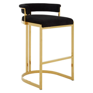 Piermount Black Velvet Bar Chair with Gold Finish Legs