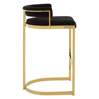 Piermount Black Velvet Bar Chair with Gold Finish Legs
