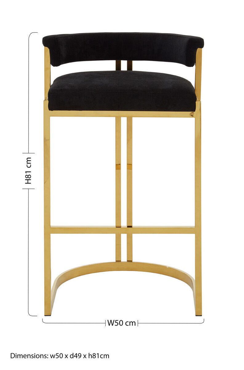 Piermount Black Velvet Bar Chair with Gold Finish Legs