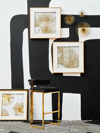 Piermount Black Velvet Bar Chair with Gold Finish Legs