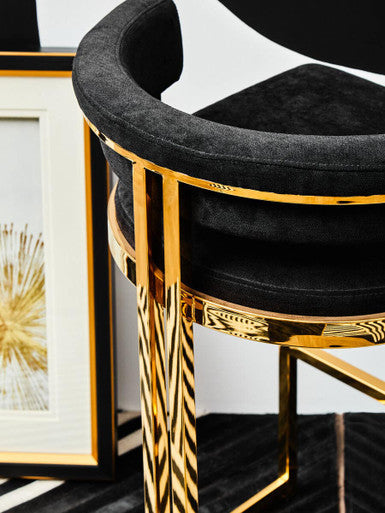 Piermount Black Velvet Bar Chair with Gold Finish Legs