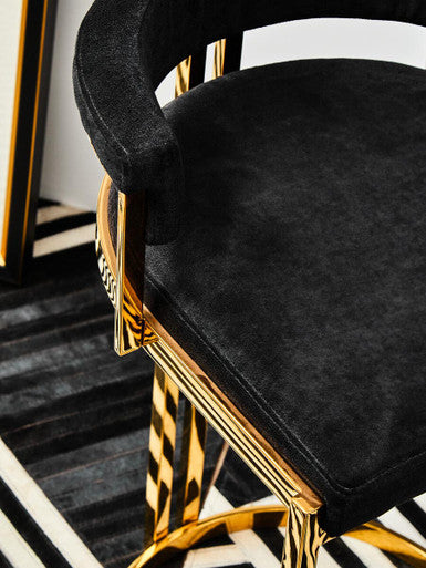 Piermount Black Velvet Bar Chair with Gold Finish Legs