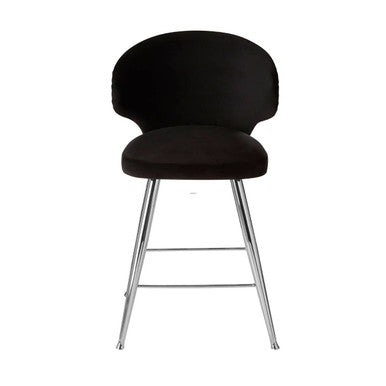 Piermount Black Velvet Bar Chair with Silver Finish Legs