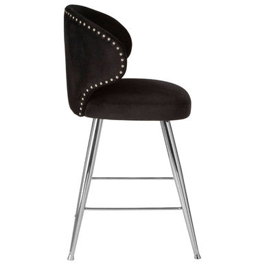 Piermount Black Velvet Bar Chair with Silver Finish Legs