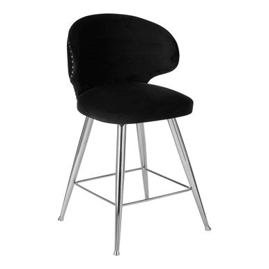 Piermount Black Velvet Bar Chair with Silver Finish Legs