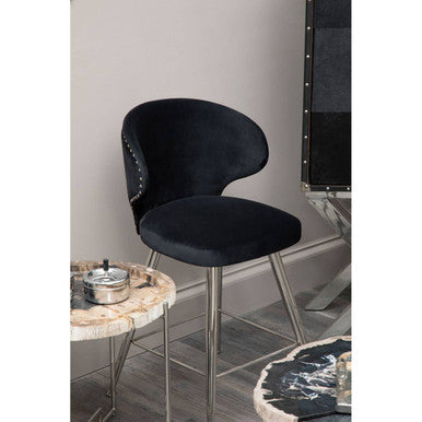 Piermount Black Velvet Bar Chair with Silver Finish Legs
