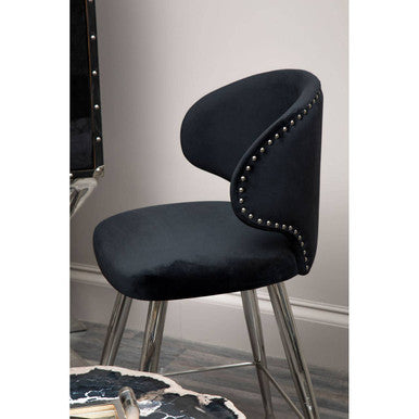 Piermount Black Velvet Bar Chair with Silver Finish Legs