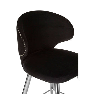 Piermount Black Velvet Bar Chair with Silver Finish Legs
