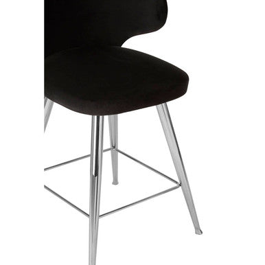 Piermount Black Velvet Bar Chair with Silver Finish Legs