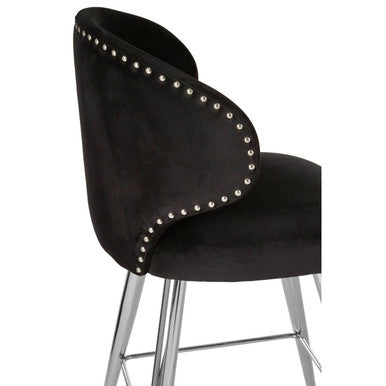 Piermount Black Velvet Bar Chair with Silver Finish Legs