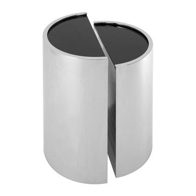 Piermount Black Glass and Silver Finish Set of 2 Half Moon Side Tables