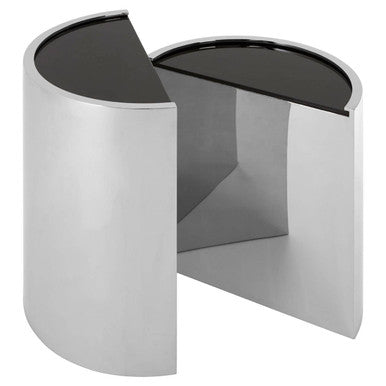 Piermount Black Glass and Silver Finish Set of 2 Half Moon Side Tables