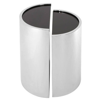 Piermount Black Glass and Silver Finish Set of 2 Half Moon Side Tables