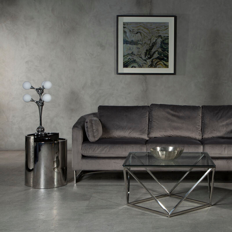 Piermount Black Glass and Silver Finish Set of 2 Half Moon Side Tables