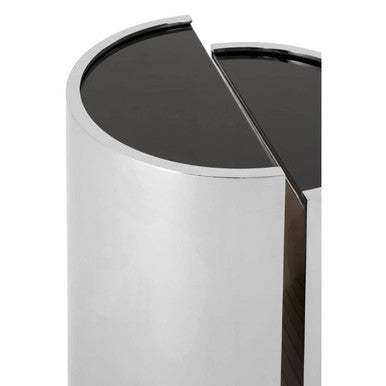 Piermount Black Glass and Silver Finish Set of 2 Half Moon Side Tables