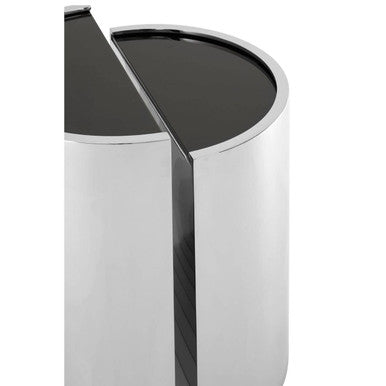 Piermount Black Glass and Silver Finish Set of 2 Half Moon Side Tables