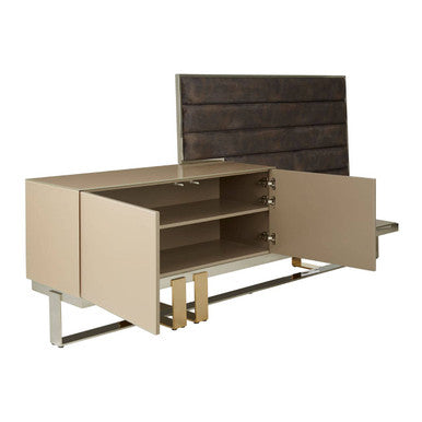 Demas Dark Grey and Gold Finish Media Unit with Wall Panel