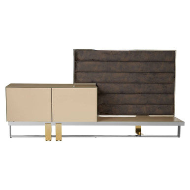 Demas Dark Grey and Gold Finish Media Unit with Wall Panel