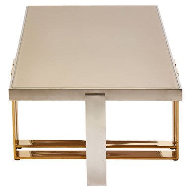 Demas Glass Coffee Table with Gold and Silver Finish Base