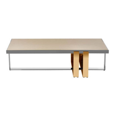 Demas Glass Coffee Table with Gold and Silver Finish Base