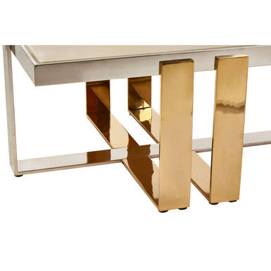 Demas Glass Coffee Table with Gold and Silver Finish Base