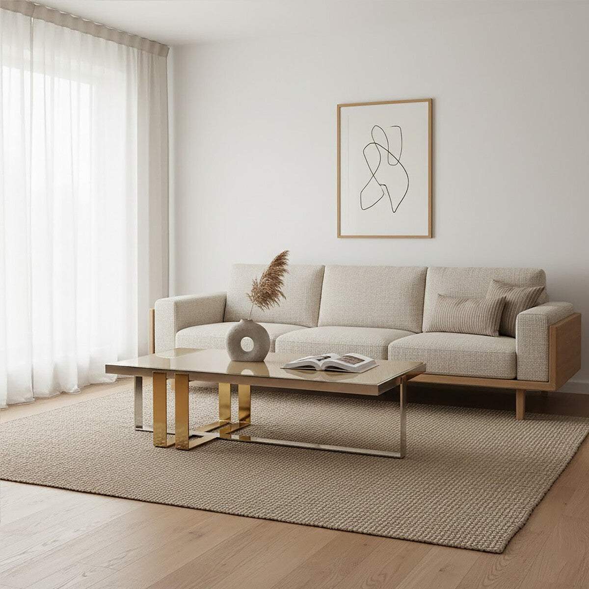 Demas Glass Coffee Table with Gold and Silver Finish Base