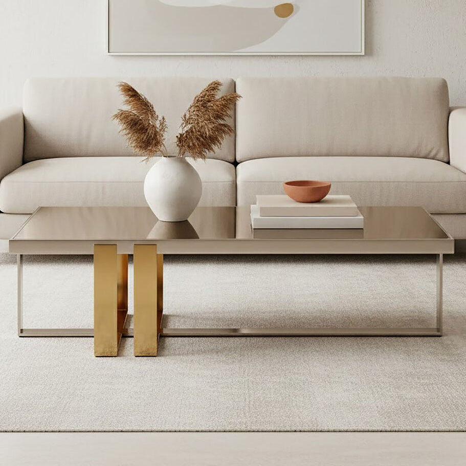 Demas Glass Coffee Table with Gold and Silver Finish Base